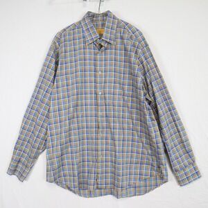 Robert Talbott Shirt Mens Large Carmel Casual Button Down Plaid Long‎ Sleeve